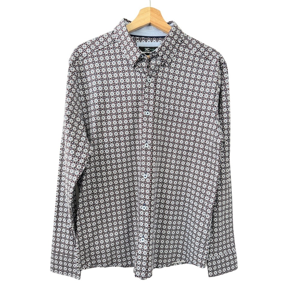 Johnston & Murphy XC Flex Shirt Mens Small Geometric Print Cotton Button Down - Picture 2 of 8